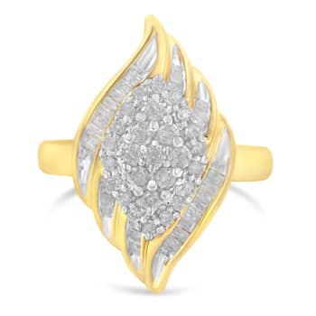 10K Yellow Gold Over Sterling Silver ¾ctw Mixed Cut Diamond Cluster Ring
(I-J Color, I2-I3 Clarity)