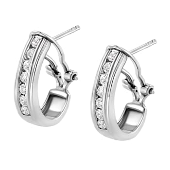 Sterling Silver Channel Set 1/2ctw Lab Grown Round Diamond Omega Back
Huggie Hoop Earrings