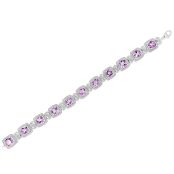 .925 Sterling Silver 7x7 mm Cushion Cut Amethyst and 1/10ctw Round
Diamond Tennis Bracelet