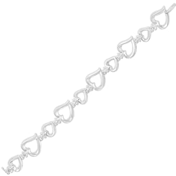 Sterling Silver Prong Set Diamond Accent Alternating Heart Link Bracelet
