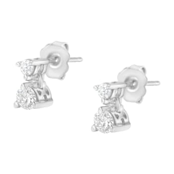 14K White Gold 1/2ctw Double Diamond Dangle Stud Earrings