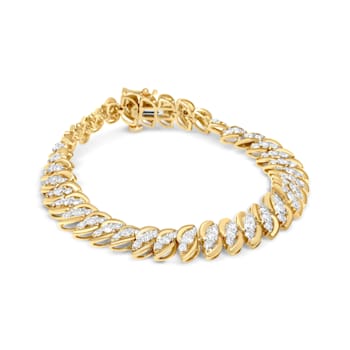 10K Yellow Gold 5.0ctw Diamond Double Row S-Link Cuban Bracelet (J-K
Color, I2-I3 Clarity) 7" Inches