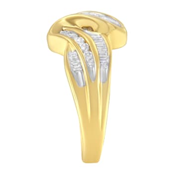 10K Yellow Gold 3/4ctw Channel Set Mixed Cut Diamond Bypass Ring (J-K
Color, I1-I2 Clarity)