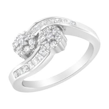 14K White Gold Round and Baguette Diamond Bypass Ring (1/2 cttw, H-I
Color, I1-I2 Clarity)