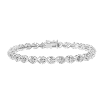 Sterling Silver Round Diamond Accent Floral Cluster and "X"
Link Bracelet