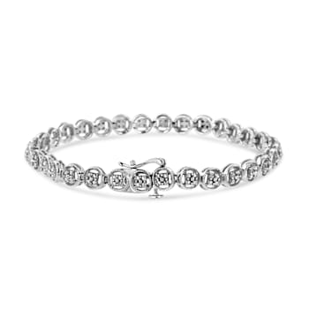 Rhodium Over Sterling Silver 1/10 Ctw Diamond Open Circle Tennis Bracelet
