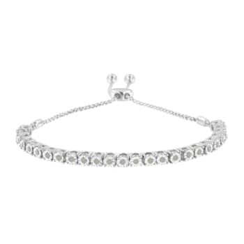 Rhodium Over Sterling Silver 1/4ct. TDW Diamond Bolo Bracelet