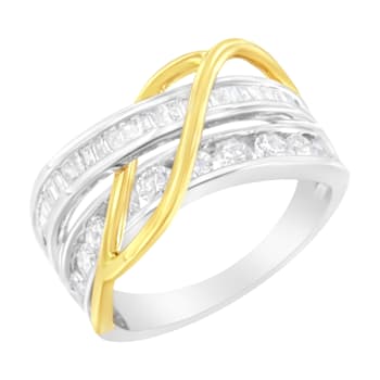 10K White and Yellow Gold 1 1/10ctw Channel-Set Diamond Bypass Band Ring
(J Color, I3 Clarity)