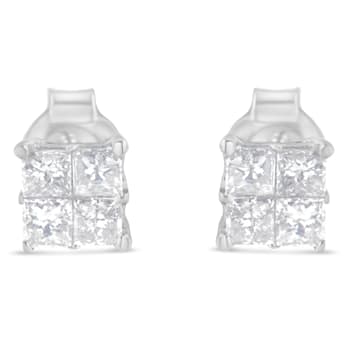 10K White Gold Diamond Stud Earrings 3/4ctw