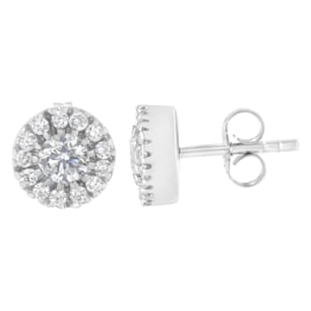 14k White Gold 1.0ctw Diamond Halo Stud Earrings