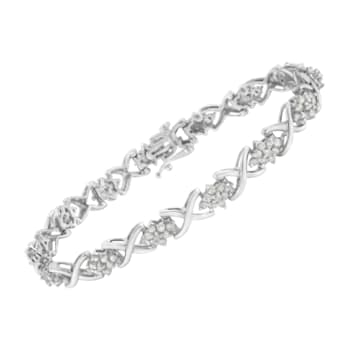 Rhodium Over Sterling Silver 2 1/4 Cttw Diamond Link Bracelet