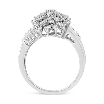 10K White Gold 1/2ctw Mixed Cut "S" Shaped Bypass Cocktail
Ring (I-J Color, I1-I2 Clarity)