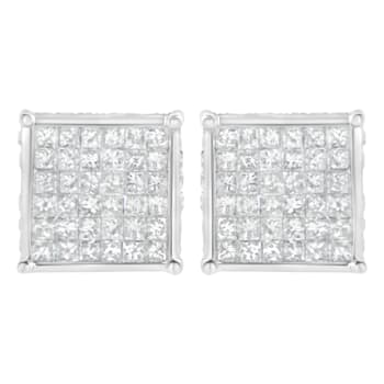 10K White Gold 2ctw Princess-Cut Composite Diamond Stud Earring