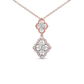 14K Rose Gold 3/4 Cttw Round Diamond Double Quatrefoil Pendant 18" Necklace
