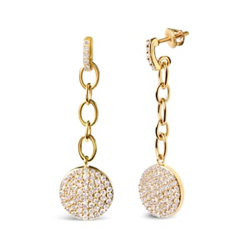 18K Yellow Gold Plated .925 Sterling Silver 1.0ctw Diamond Composite
Cluster Dangle Chain Earrings