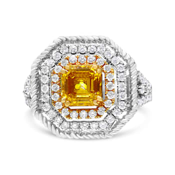 18K White and Yellow Gold 2 1/5 Cttw Lab Grown Yellow Diamond Double
Halo Art Deco Cocktail Ring