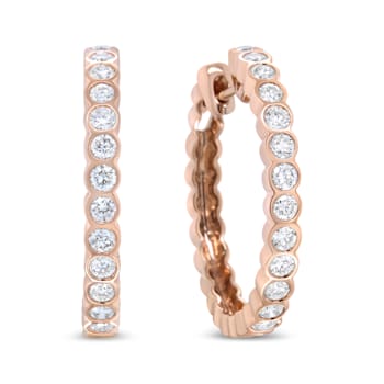 18K Rose Gold 1 Cttw Round Bezel-Set Diamond Hoop Earrings (F-G Color,
VS1-VS2 Clarity)
