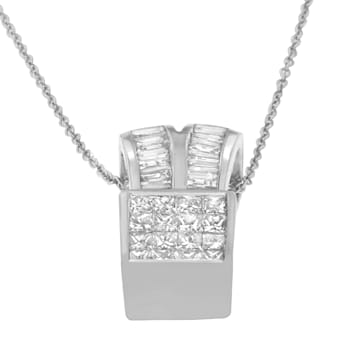 14K White Gold 1 5/8ctw Princess and Baguette Cut Diamond Heart Ribbon
Pendant w\chain(G-H, VS1-VS2)