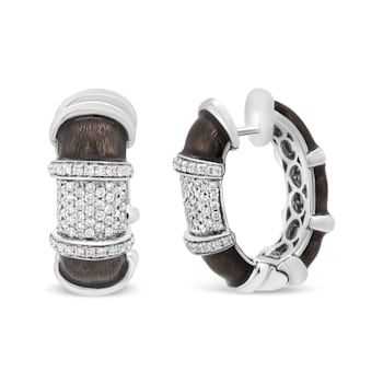 18K White Gold Over Sterling Silver Clear Graphite Grey Enamel 5/8ctw
Diamond Huggies