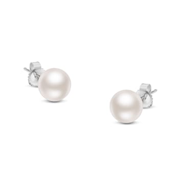 7.0-7.5MM Saltwater Akoya Cultured White Pearl 14K White Gold Stud Earrings