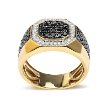 Men's 14K Yellow Gold Over Sterling Silver 1 1/4ctw White and Black
Diamond Signet Band