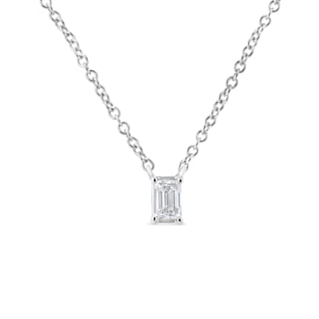 14K White Gold 1/3ctw Emerald Shape Solitaire Diamond 18" Necklace
(G-H Color, VS2-SI1 Clarity)