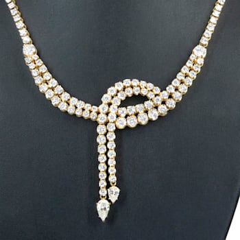 14K Yellow Gold 17.0ctw Diamond Double Row Lariat Tennis Necklace with
Pear Shape Diamond Drop Tips