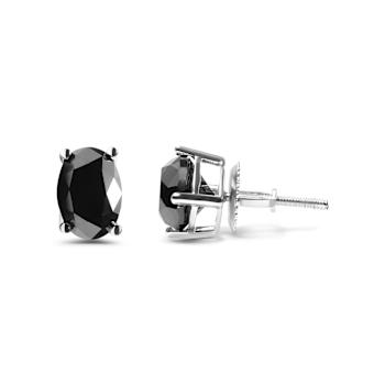 14K White Gold 3.00 Cttw Oval Cut Black Diamond Solitaire Stud Earrings
(Black Color, I2-I3 Clarity)