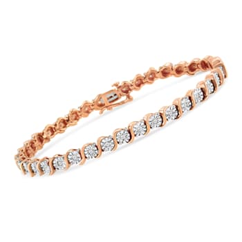 14K Rose Gold Over Sterling Silver 1/4 Cttw Diamond "S" Tennis Bracelet