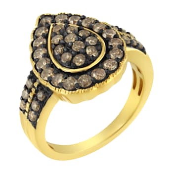 10K Yellow Gold Over Sterling Silver 1 1/8ctw Diamond Pear Ring (J-K
Color, I1-I2 Clarity)