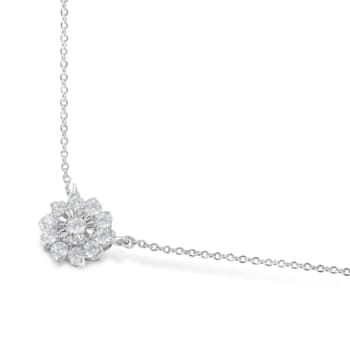 0.50ctw Diamond Flower Cluster Sterling Silver Pendant Necklace