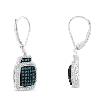 Rhodium Over Sterling Silver 3/4ctw Blue and White Diamond Cushion
Shaped Dangle Earrings