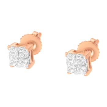 10K Rose Gold Diamond Square Stud Earring 1/2ctw