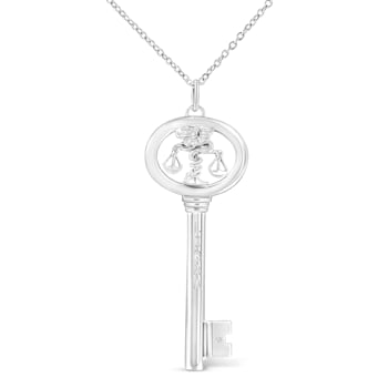 .925 Sterling Silver Diamond Accent Zodiac Key Pendant Necklace
