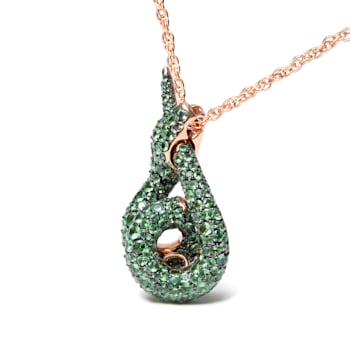 18K Rose Gold Round Green Tsavorite Gemstone Cluster Snake Design Pendant