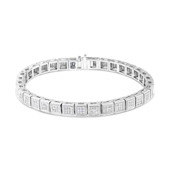 14K White Gold 2.86ctw Princess Cut Diamond Cube Bracelet
