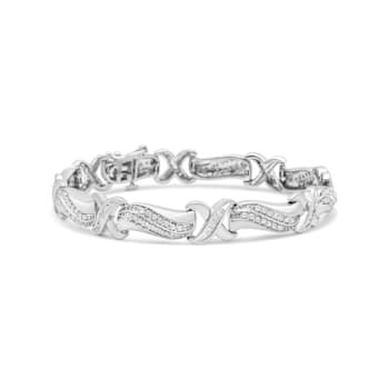 Sterling Silver 1 3/4 Cttw Diamond Wave and X Link Tennis Bracelet (I-J
Color, I3 Clarity) - 7"