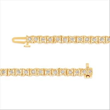 10K Yellow Gold Over Sterling Silver 1.0 Ctw Diamond Square Frame Tennis Bracelet