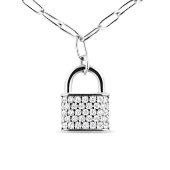 Sterling Silver 1/4ctw Diamond Lock 16" Pendant with Paperclip
Chain (H-I Color, SI2-I1 Clarity)