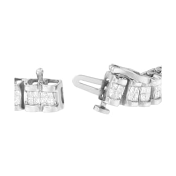 14K White Gold 3.0ctw Princess Cut Quad Invisible Set Tennis Bracelet