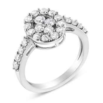 Sterling Silver 1.0ctw Brilliant-Cut Diamond Halo-Style Cluster Oval
Ring (I-J Color, I3 Clarity)
