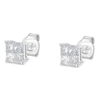 10K White Gold Diamond Stud Earrings 3/4ctw