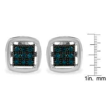 Sterling Silver Rose Cut Treated Blue Diamond Square Stud Earring .25ctw