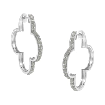 Sterling Silver 1.0ctw Diamond 4 Leaf Clover Shape Hoop Earrings