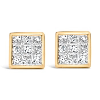 14K Yellow Gold 1.0 Cttw Princess Cut Diamond Composite Stud Earrings
with Screw Backs