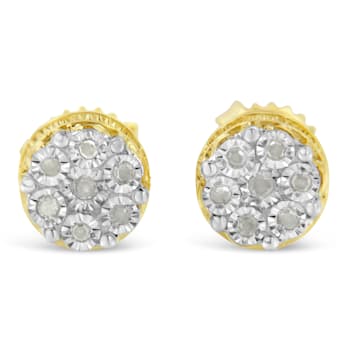 0.14ctw Rose-Cut Diamond Floral Cluster Button 10K Yellow Gold Over
Sterling Silver Stud Earrings