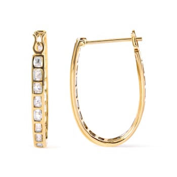 10K Yellow Gold 1.00 Cttw Round and Baguette-Cut Diamond U-Hoop Earrings
(H-I Color, SI2-I1 Clarity)