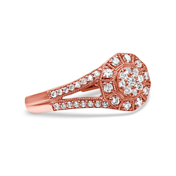 0.50ctw Diamond Cluster Split Shank Halo 14K Rose Gold Over Sterling Silver