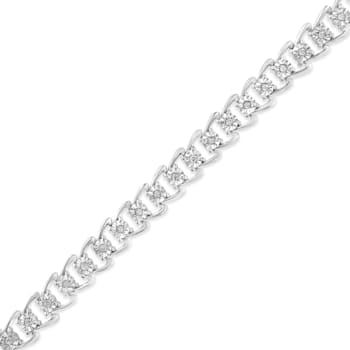 Rhodium Over Sterling Silver 1/2 Cttw Diamond Wave Style Tennis Bracelet