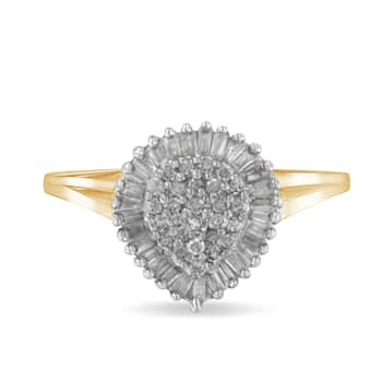 10K Yellow Gold 1/2ctw Mixed Shapes Diamond Domed Pavé Cluster with Halo
Cocktail Ring